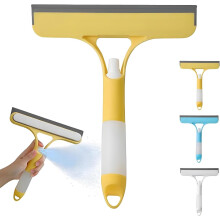 3 in 1 Window Squeegee with Refillable Spray Bottle, Streak Window Cleaning Tool for Home and Car (Yellow)