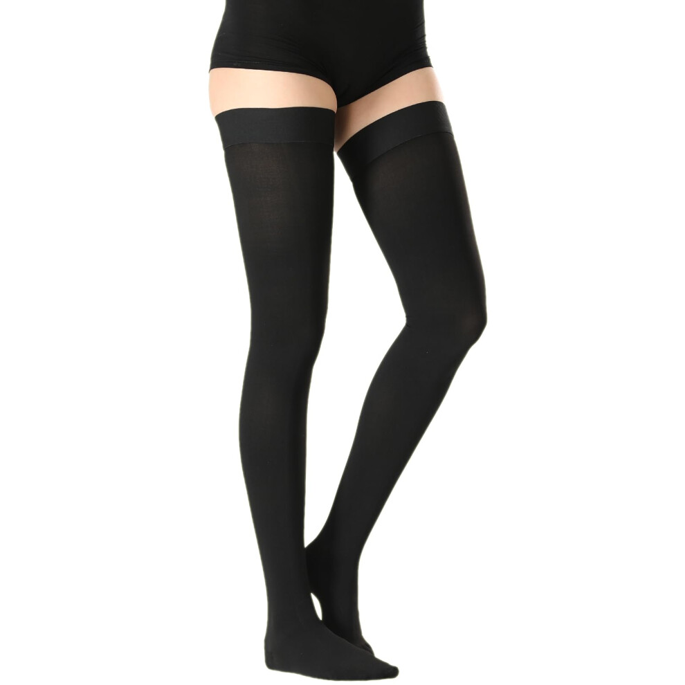 Black 2030 Mmhg Thigh Compression Stockings For Women And Men Closed Toe Silicone Band Support Hose
