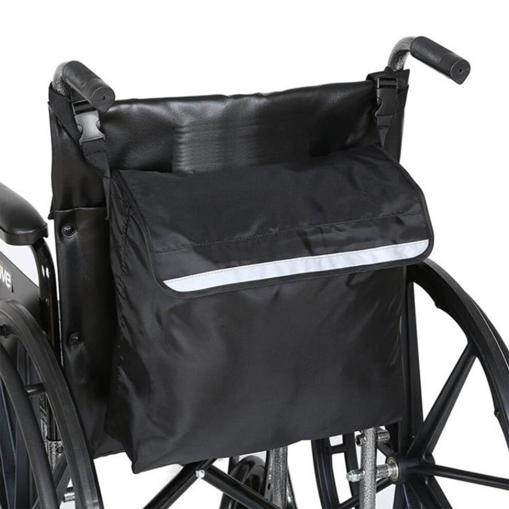 Waterproof Wheelchair Bag with Reflective Strip, Large Capacity Backpack for Adults, Black 18x16x8