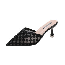 Women Heel Sandals Pointed Toe Mesh Slip On Stiletto Slippers for Bridal Party Elegance
