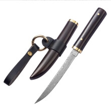 Damascus Fixed Blade Knife Full Tang VG10 Core with Sheath, Purple Ebony Handle EDC Camping Survival Knife