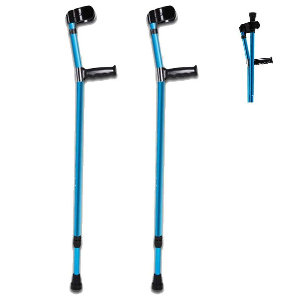 Blue Lightweight Foldable Aluminum Elbow Crutches 2Pcs, Adjustable Height Forearm Crutches With Ergonomic Comfort Grip And Nonslip Tip