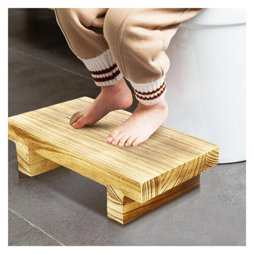 Wooden Step Stool for Adults, Rectangular Bedside Stool for Bedroom and Bathroom, Stable Low Platform 2
