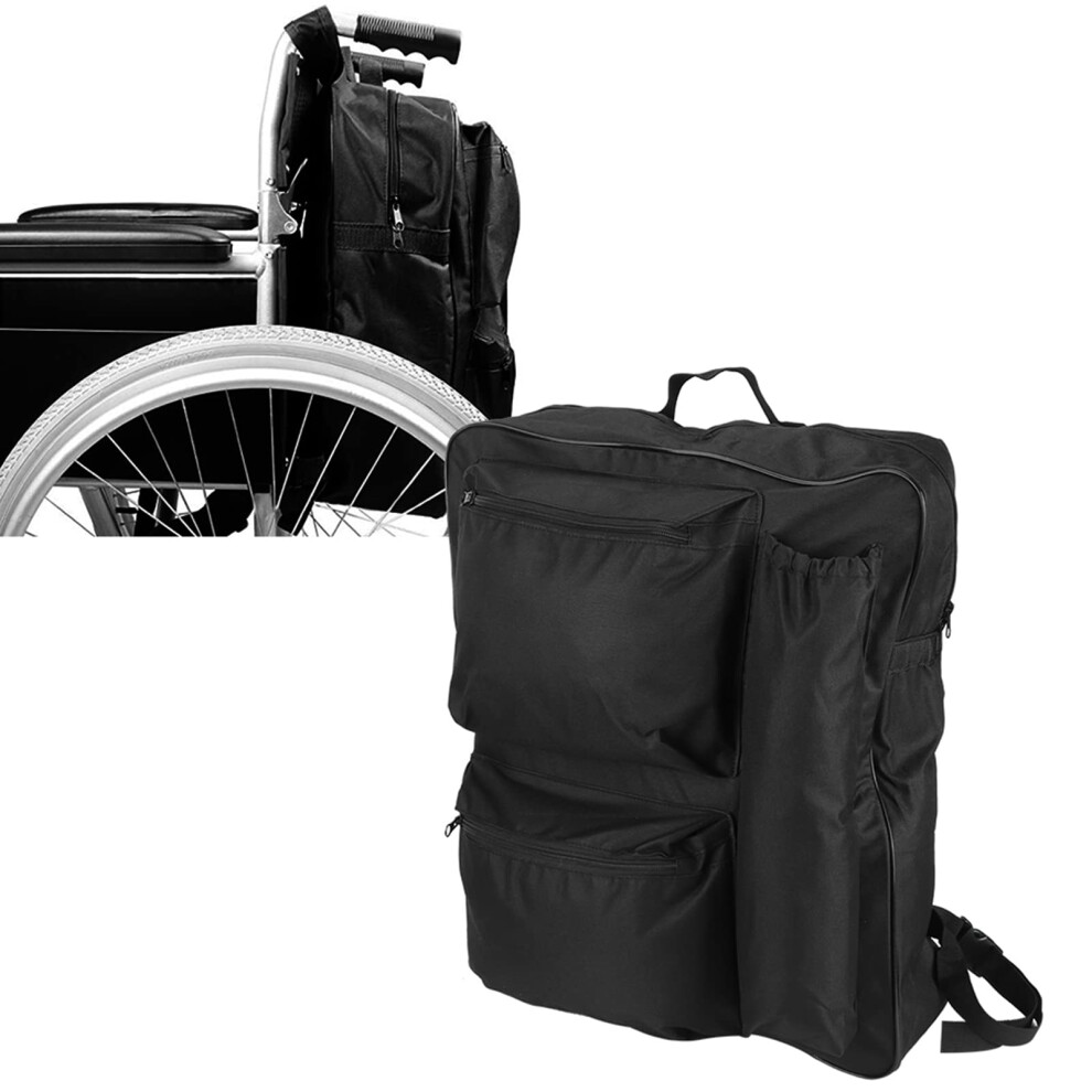 Black Wheelchair Bag With Multiple Pocket Storage, Durable Oxford Organizer For Mobility Scooter