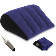 Inflatable Wedge Pillow for Back and Leg Support, Adjustable Firmness Travel Lumbar Cushion, Blue