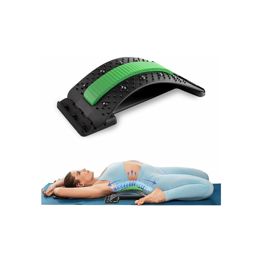 Green Adjustable Multilevel Back Stretcher For Lower And Upper Back Pain Relief, Lumbar Support Device