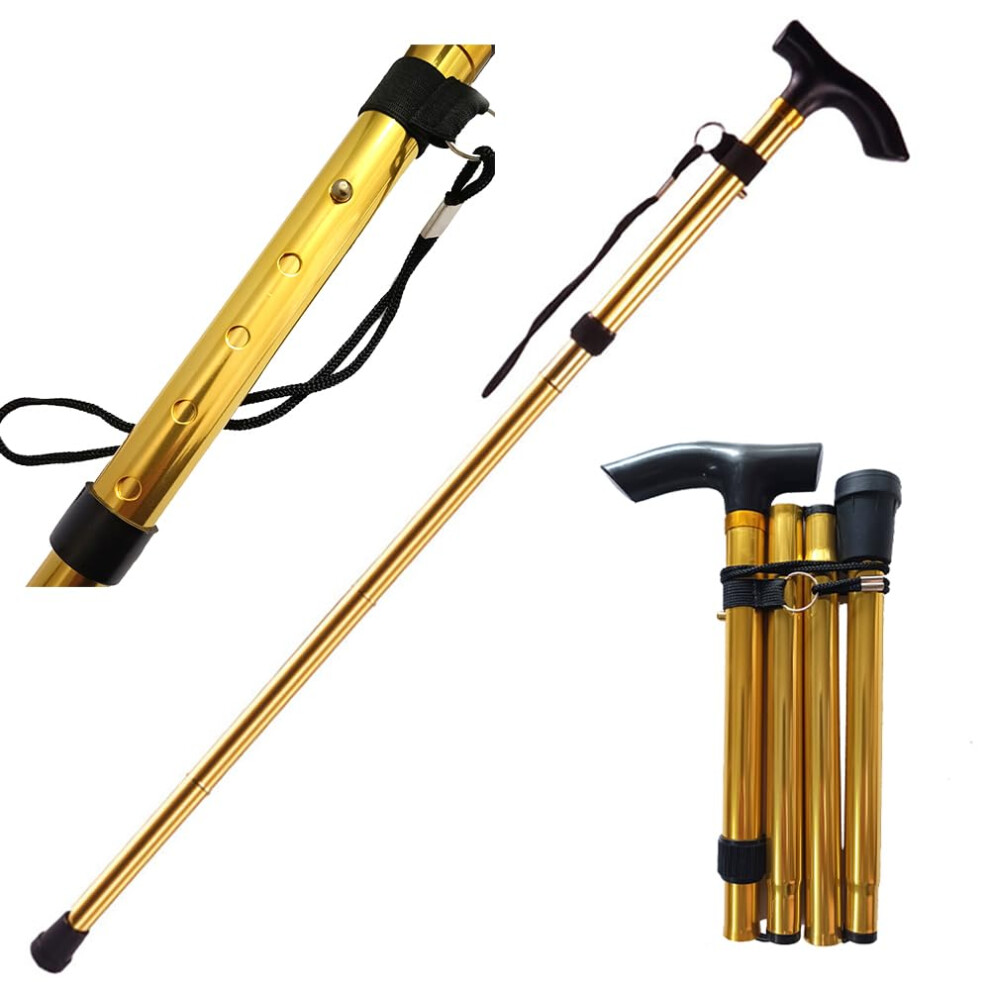Collapsible Walking Cane for Seniors, Lightweight Adjustable Aluminum Stick with Comfort Grip, Gold
