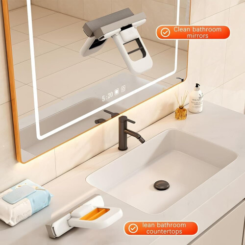 Mini Foldable Desktop Mop 2PCS with OneHand Squeeze Cleaning and Replaceable Sponge Head for Kitchen and Bathroom 2