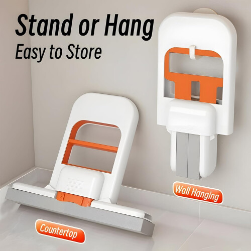 Mini Foldable Desktop Mop Set Orange 3 Pack, SelfSqueezing Sponge for Wet and Dry Cleaning 1