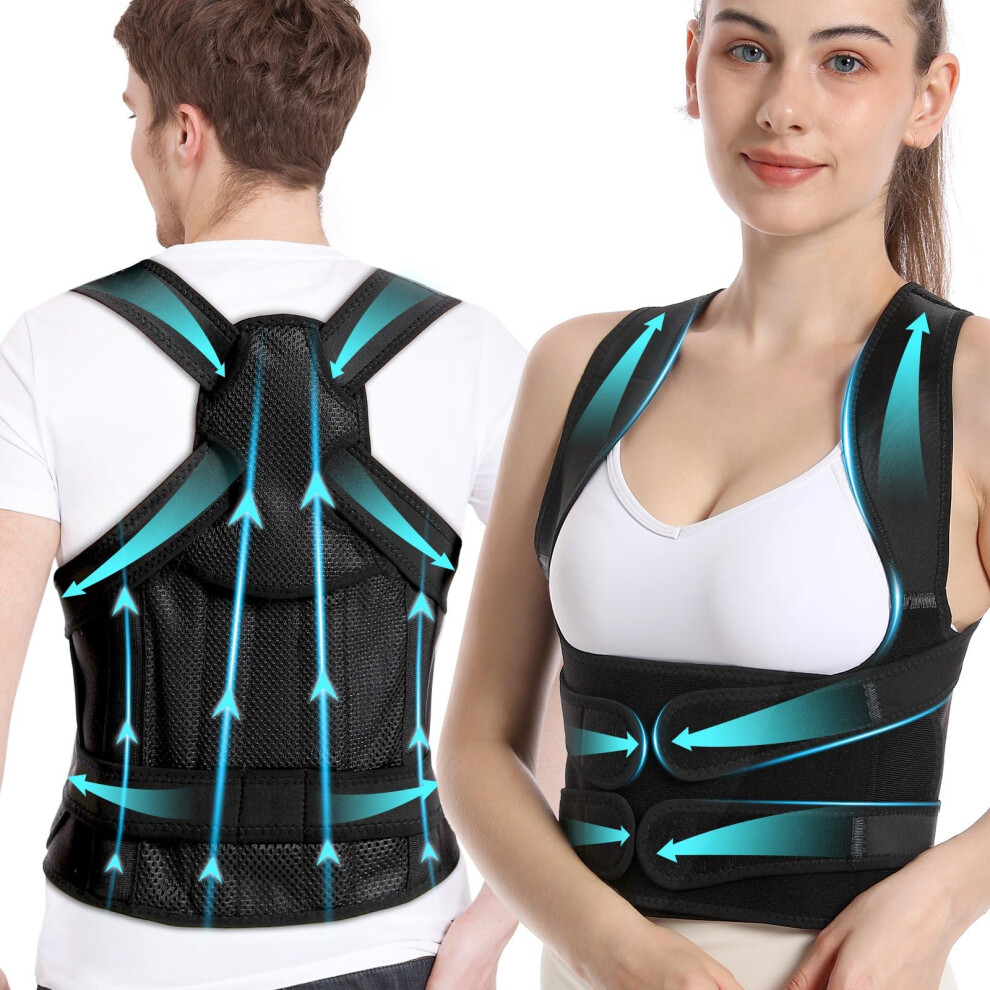 Adjustable Back Brace Posture Corrector for Neck Shoulder Alignment, Unisex Medium Fit, Breathable Daily Comfort