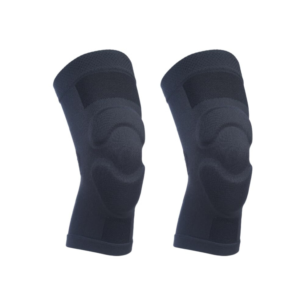 Black Adjustable Knee Brace Pair With Shock Absorption Padding And Antislip Strips For Running And Arthritis Pain Relief,