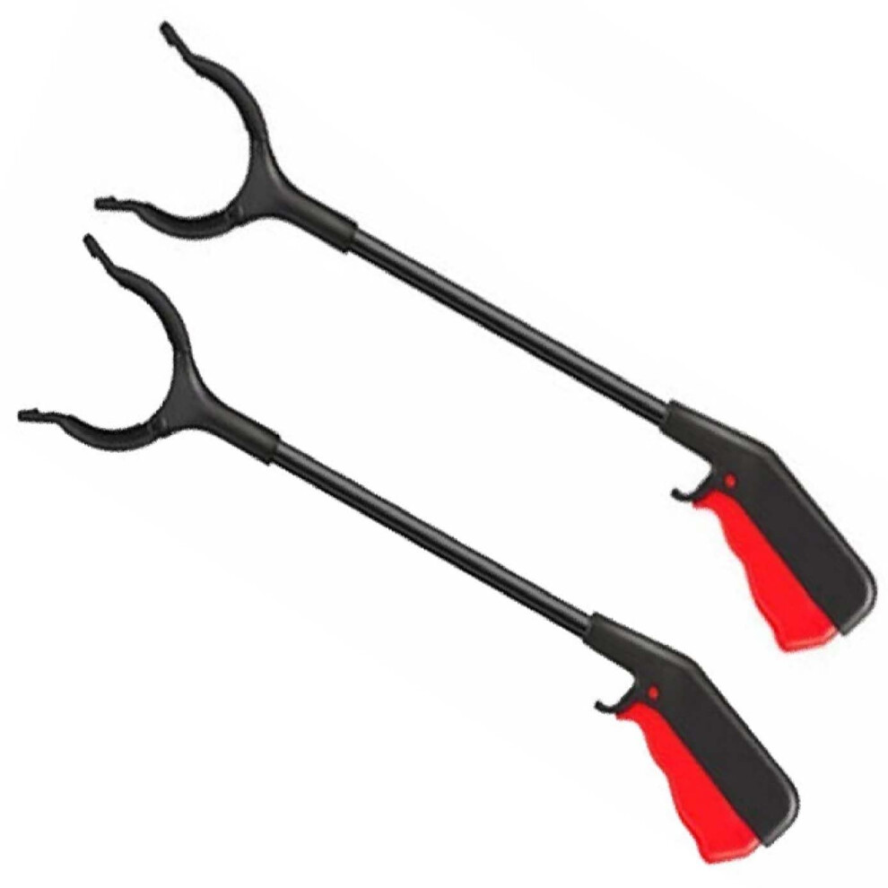 2 Pack 24 Inch Grabber Reacher Tool for Elderly, Lightweight Ergonomic Claw Grip Trash Picker, Red