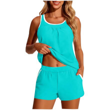 Women's Tankini Swimsuits Modest Two Piece with-Turquoise M
