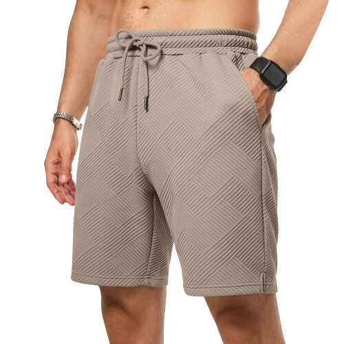Mens Casual 7" Shorts Drawstring Elastic Waist Beach-Khaki S
