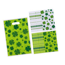 50Pieces Green Holiday Gift Bags Lucky Four Leaf Clovers Design