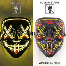 (yellow) Wireless Neon LED Purge Mask Glow in The Dark Cosplay Horror Mask Halloween Masquerade Party Masks Glowing Funny Dress Up