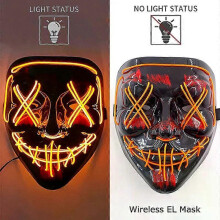 (orange) Wireless Neon LED Purge Mask Glow in The Dark Cosplay Horror Mask Halloween Masquerade Party Masks Glowing Funny Dress Up