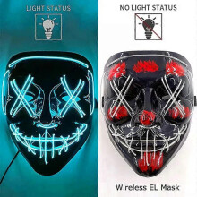 (transparent blue) Wireless Neon LED Purge Mask Glow in The Dark Cosplay Horror Mask Halloween Masquerade Party Masks Glowing Funny Dress Up