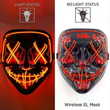 (red) Wireless Neon LED Purge Mask Glow in The Dark Cosplay Horror Mask Halloween Masquerade Party Masks Glowing Funny Dress Up