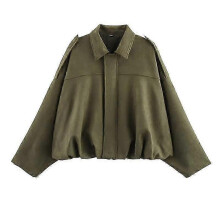 (L, army green) Women'S Suede Texture Effect Loose Version Of Fashion Lapel Shoulder Bomber Jacket - DSW
