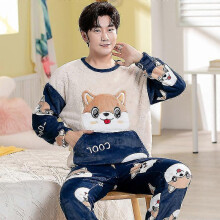 (M, BM Blue White) Autumn Winter Pajama Sets Pyjamas Women Cartoon Cute Home Wear Men Pijama Clothes Flannel Sleepwear Panda Couple Loungwear Pjs
