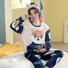 (L, BW Blue White) Autumn Winter Pajama Sets Pyjamas Women Cartoon Cute Home Wear Men Pijama Clothes Flannel Sleepwear Panda Couple Loungwear Pjs