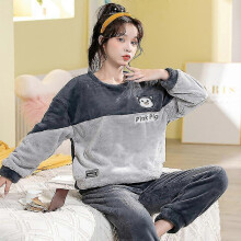(M, AW Black) Autumn Winter Pajama Sets Pyjamas Women Cartoon Cute Home Wear Men Pijama Clothes Flannel Sleepwear Panda Couple Loungwear Pjs
