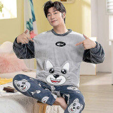 (L, JM Grey White) Autumn Winter Pajama Sets Pyjamas Women Cartoon Cute Home Wear Men Pijama Clothes Flannel Sleepwear Panda Couple Loungwear Pjs
