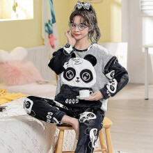(L, GW Grey Black) Autumn Winter Pajama Sets Pyjamas Women Cartoon Cute Home Wear Men Pijama Clothes Flannel Sleepwear Panda Couple Loungwear Pjs