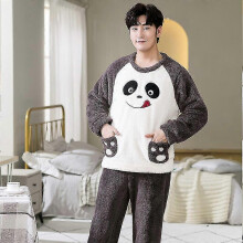 (2XL, CM Brown) Autumn Winter Pajama Sets Pyjamas Women Cartoon Cute Home Wear Men Pijama Clothes Flannel Sleepwear Panda Couple Loungwear Pjs