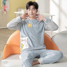 (2XL, LM Light Blue) Autumn Winter Pajama Sets Pyjamas Women Cartoon Cute Home Wear Men Pijama Clothes Flannel Sleepwear Panda Couple Loungwear Pjs