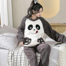 (M, CW Brown) Autumn Winter Pajama Sets Pyjamas Women Cartoon Cute Home Wear Men Pijama Clothes Flannel Sleepwear Panda Couple Loungwear Pjs