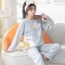 (L, LW Light Blue) Autumn Winter Pajama Sets Pyjamas Women Cartoon Cute Home Wear Men Pijama Clothes Flannel Sleepwear Panda Couple Loungwear Pjs