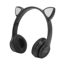 P47M Cute Cat Ear Headphones LED 400mAh Black 172g