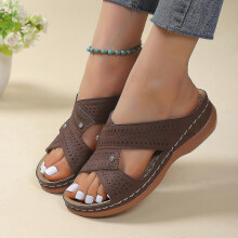 (36, coffee) Summer fashion slippers, women's hollow out set shoes, casual wedge heel sandals, oversized beach women's shoes