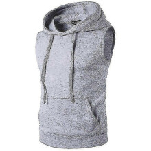 (M, Light Grey) Men Sleeveless Hoodie Tank Top Bodybuilding Gym Sport Workout Fitness Vest T-shirt