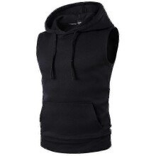 (L, Black) Men Sleeveless Hoodie Tank Top Bodybuilding Gym Sport Workout Fitness Vest T-shirt