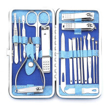 (Blue) 19-in-1 Manicure Set, Professional Nail Clippers & Pedicure Kit, Stainless Steel Nail & Facial Grooming Tools for Women Men
