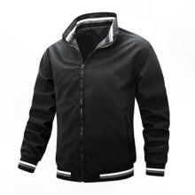 (2XL, Black) Men's Lightweight Bomber Jacket Windbreaker Active Coat with Full Zip and Standing Collar for Spring Fall - DSW