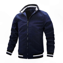 (2XL, Dark Blue) Men's Lightweight Bomber Jacket Windbreaker Active Coat with Full Zip and Standing Collar for Spring Fall - DSW