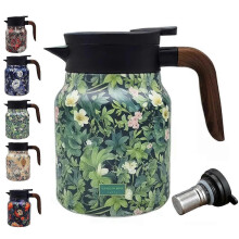 (B) Vintage Floral Tea Thermos with Built-In Infuser, 1000ml Stainless Steel Thermal Carafe Tea Pot for Hot Drinks, Home & Office