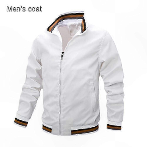 (M, White) Men's Lightweight Bomber Jacket Windbreaker Active Coat with Full Zip and Standing Collar for Spring Fall - DSW 1