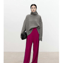 (L, grey) Turtleneck Pure Cashmere Sweater Female Loose And Thick Languid Lazy Wind Pullover Sweater Knitting Base Wool Sweater-xinhan