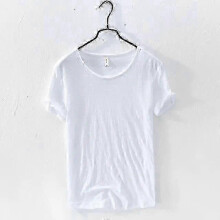 (XL, white) Retro Raw Edge T-Shirt for Men Cotton Lightweight Breathable Slim-fit Monochromatic O-Neck Casual Basic Top