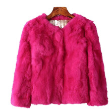 (L, Rose Red) Women's Winter Faux Fur Coat, Loose Fit Round Neck Casual Jacket for Daily Wear