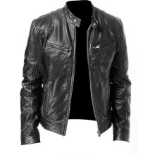 (2XL, Black) Men"s Casual Leather Jacket Front Zipper Closure Vintage Outwear For Working Driving Travel Outfit