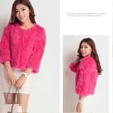 (XL, Rose Red) Women's Winter Faux Fur Coat, Loose Fit Round Neck Casual Jacket for Daily Wear