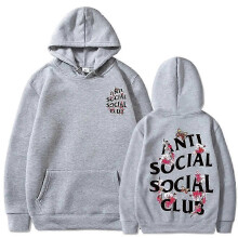 (XXL, Gray) Anti Social Club Print Hoodie Cool Hoodies For Men And Women Casual Pullover Hooded Tops With Kangaroo Pocket