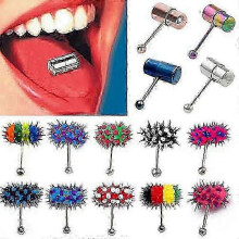 (Stainless Steel Black) Unisex Cool Punk Hammer Shape Vibrating Tongue Bar Stud Body Piercing Jewelry