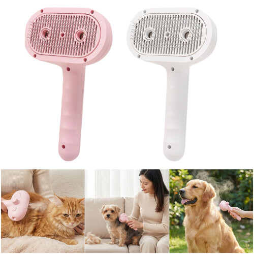 Button Hair Ejection Pet Sprays Comb For Gentle Massage-White 2